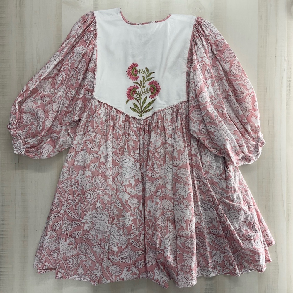 block print handmade India printed floral dress M Etsy pink - Picture 7 of 9